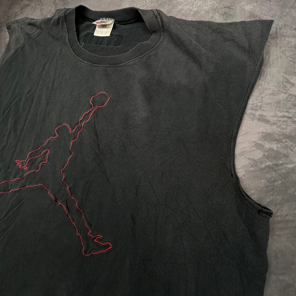 Vintage 90s Nike Air Jordan Muscle Tee Shirt XL Black Red Jumpman Made in USA - Picture 3 of 9